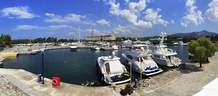 Beautiful panorama of yachts and boats in the private dock. Porto Carras Grand Resort.のeditorial素材