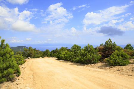 Dirt road in the mountains. Sithonia peninsula in northern Greece.の写真素材