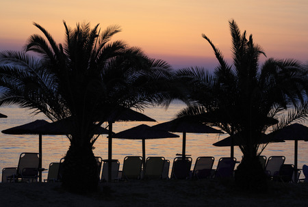Sunset on the beach of Sea. Porto Carras. Sithonia.の写真素材