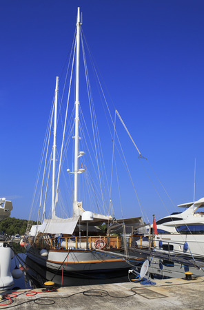 Sailing yacht at the dock. Porto Carras Grand Resort.のeditorial素材
