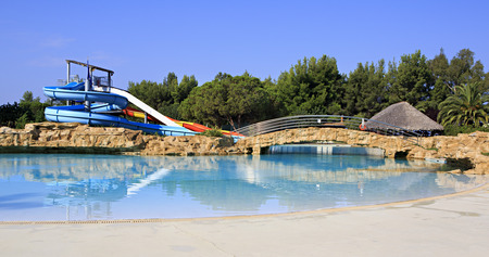 Water slides and pool at Porto Carras Sithonia.のeditorial素材