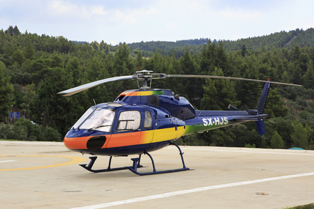 Helicopter on the site. Porto Carras. Sithonia.のeditorial素材