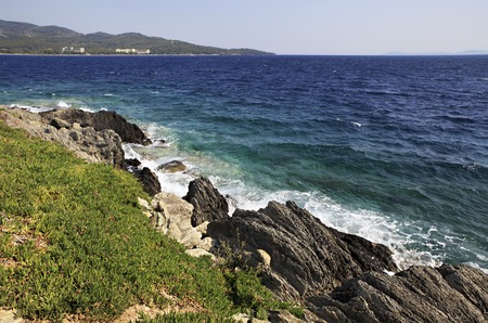 Beautiful waves of the Aegean Sea. Sithonia peninsula. Greece.の写真素材
