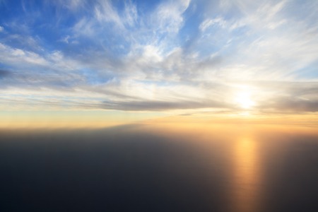 Sunset over the Gulf. UAE. View from plane.の写真素材