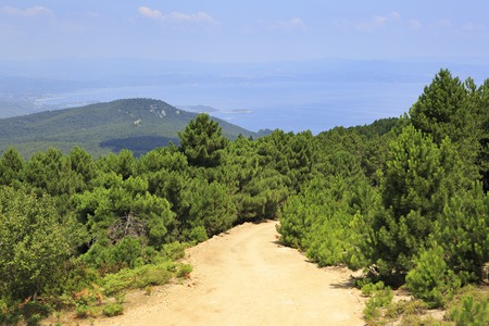 Scenic dirt road in the mountains. Sithonia peninsula in northern Greece.の写真素材