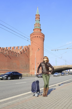 Beautiful young girl came to conquer Moscow.の写真素材