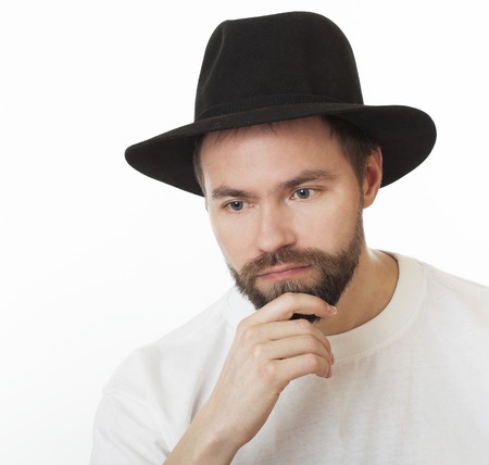 Man with a beard in the Jewish hat kneych.の写真素材