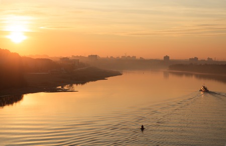 Sunrise on the Irtysh River. Omsk. Russia.の写真素材
