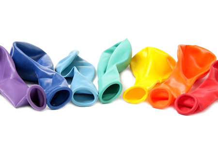 Rainbow from balloons. New not inflated. Isolated object.の写真素材