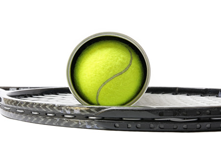 Sporting inventory. Tennis racket with balls. Isolated background.の写真素材