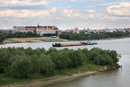 Barge on the river Irtysh. Omsk. Russia.の写真素材