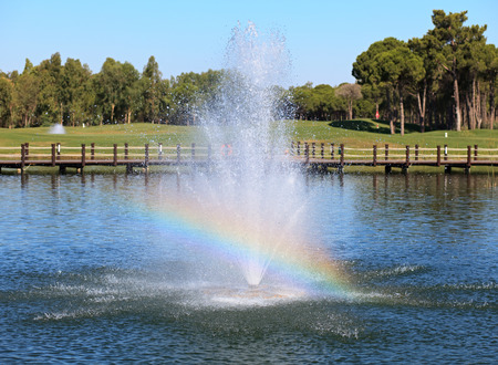 Fountain in the artificial pond. Belek in Turkey.の写真素材