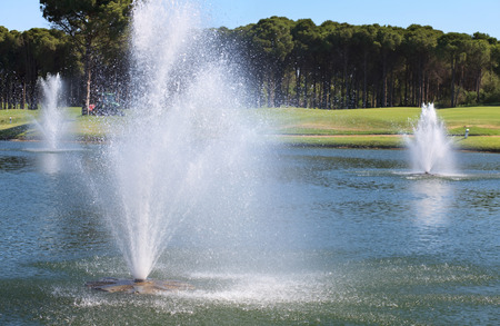 Fountain in the artificial pond in Turkey.の写真素材