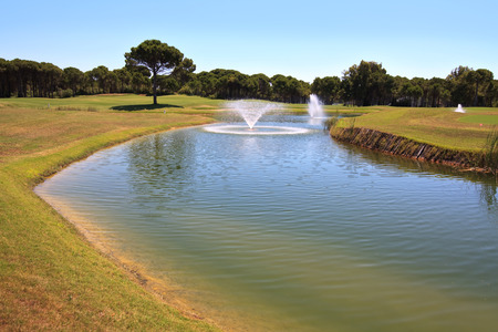 Fountain in the artificial pond in Turkey.の写真素材