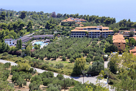 Sithonia, Greece - July 21, 2014: Athena Pallas Village. Sithonia peninsula in Greece.のeditorial素材