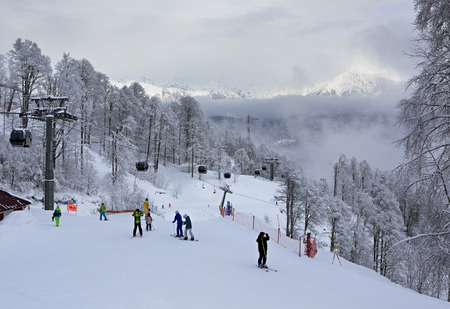Sochi, Russia - February 15, 2015: Rosa Khutor Alpine Resort at the Aibga Ridge of the Western...