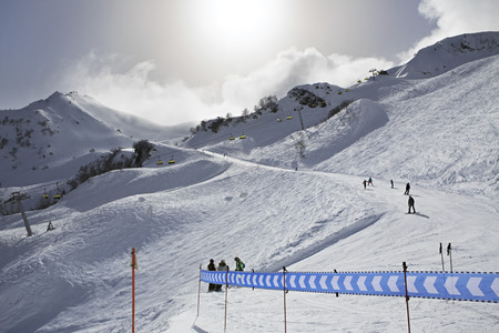 Sochi, Russia - February 15, 2015: Rosa Khutor Alpine Resort at the Aibga Ridge of the Western...