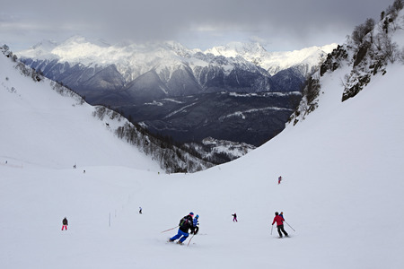 Sochi, Russia - February 11, 2015: Rosa Khutor Alpine Resort at the Aibga Ridge of the Western Caucasus near Krasnaya Polyana.のeditorial素材