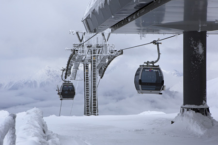 Sochi, Russia - February 10, 2015: Ski lift in Rosa Khutor Alpine Resort in Sochiのeditorial素材