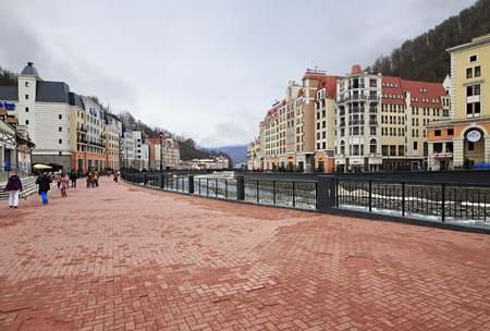 Sochi, Russia - February 13, 2015: Rosa Valley in Rosa Khutor Alpine Resort in Sochiのeditorial素材