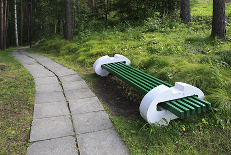 Belokurikha, Russia - August 07, 2013: Walking paths and benches in the Sanatorium Russia in the resort Belokuriha.のeditorial素材