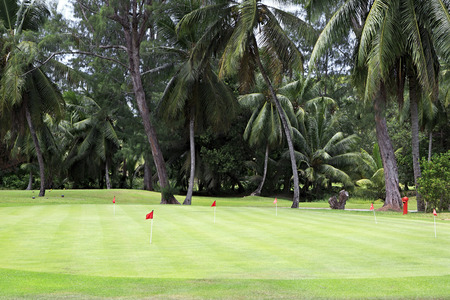 Praslin Island, Seychelles - March 10, 2015: Beautiful golf course at the Constance Lemuria Resort.のeditorial素材