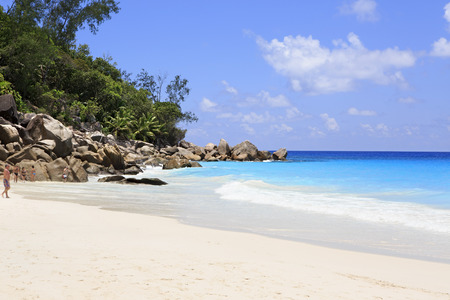 Praslin Island, Seychelles - March 10, 2015: Indian Ocean and beach Anse Georgette.のeditorial素材
