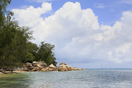 Beautiful beach Anse Boudin. Praslin Island in the Seychelles.の写真素材