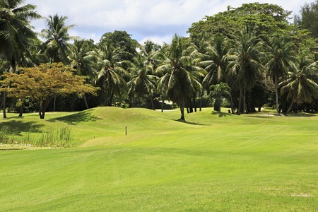 Beautiful golf course at the Constance Lemuria Resort. Praslin Island in the Seychelles.の写真素材