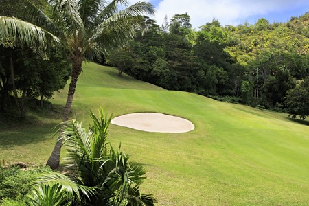 Beautiful golf course at the Constance Lemuria Resort. Praslin Island in the Seychelles.の写真素材