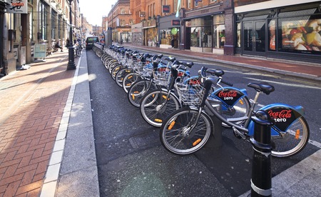 Dublin, Ireland - August 19, 2014: Bicycle parking in the center of Dublin.