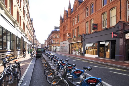 Dublin, Ireland - August 19, 2014: Bicycle parking in the center of Dublin.のeditorial素材
