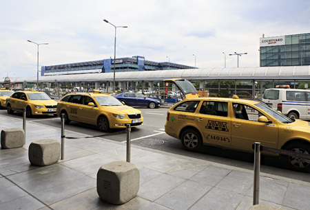 Prague, Czech Republic - June 29, 2013: Taxi near the Prague International Airport.のeditorial素材