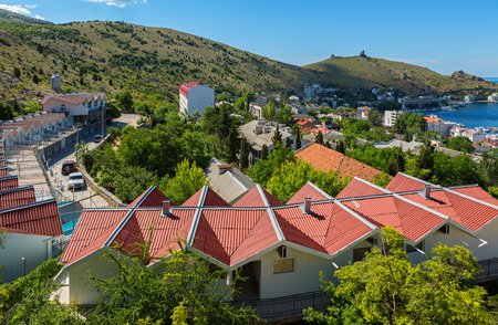 Sevastopol, Russia - June 09, 2016: Motel Listrigon on the hill above the Balaklava bay.のeditorial素材