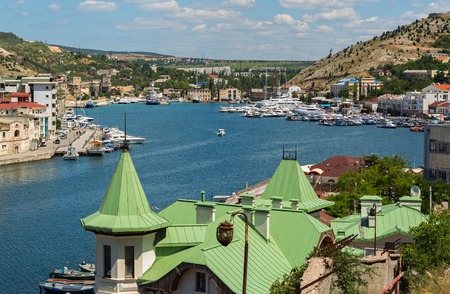 Sevastopol, Russia - June 09, 2016: Balaklava is popular Crimean resort. Bay former submarine base.のeditorial素材