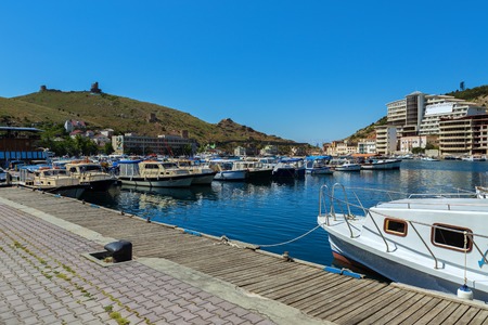 Sevastopol, Russia - June 09, 2016: Yachts and boats in the Balaclava Bay. Former submarine base.のeditorial素材