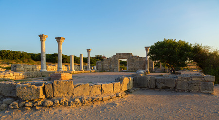 Ancient Greek basilica and marble columns in Chersonesus Taurica. Sevastopol, Crimea. Russiaの写真素材