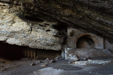 Vinoteca Golitsyn grotto Chaliapin - largest natural grotto sea waves embossed in the mountain Koba-Kayaの写真素材