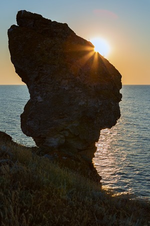 Sun rises over the Mount of Nefertiti. Karalar regional landscape park in the Crimea.の写真素材