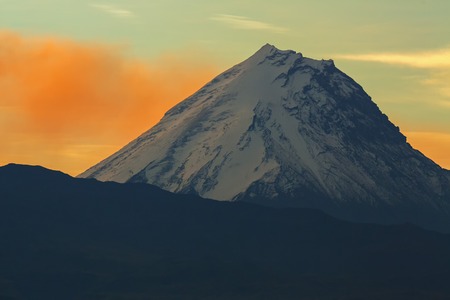 Kamen volcano on the background of sunrise. Kluchevskaya group of volcanoesの写真素材
