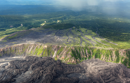 Caldera volcano Maly Semyachik. Kronotsky Nature Reserve on Kamchatka Peninsula. View from helicopter.の写真素材