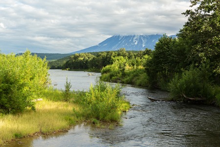 River Zhupanova. Kronotsky Nature Reserve on Kamchatka Peninsula. View from helicopter.の写真素材