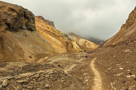 Climbing to the active volcano Mutnovsky on Kamchatka.