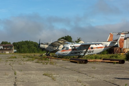 Petropavlovsk-Kamchatsky, Russia - August 13, 2016: Old small airplanes Aeroflot in Petropavlovsk-Kamchatsky.のeditorial素材