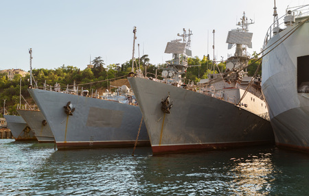 Sevastopol, Russia - June 09, 2016: Black Sea Fleet warships are on the quay of the Sevastopol Bay.のeditorial素材