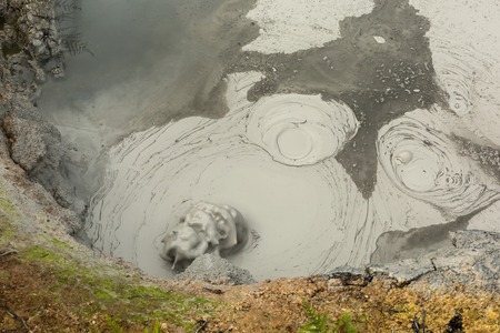 Mudpot in the Uzon Caldera. Kronotsky Nature Reserve on Kamchatka Peninsula.