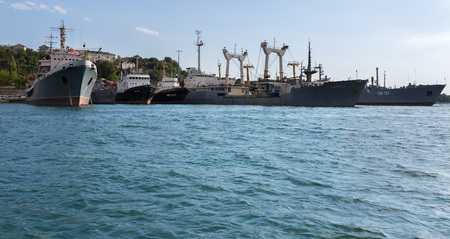 Sevastopol, Russia - June 09, 2016: Black Sea Fleet warships are on the quay of the Sevastopol Bay.のeditorial素材