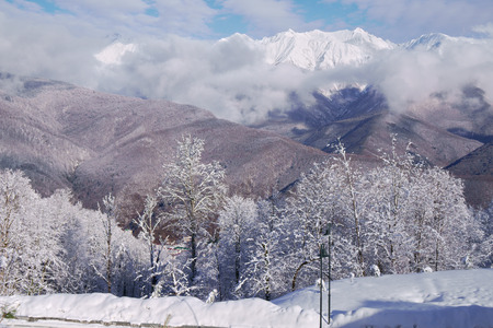 North slope Aibga Ridge of Western Caucasus at ski resort Gorky Gorod