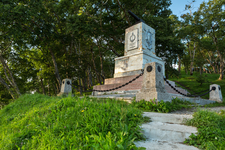 Petropavlovsk-Kamchatsky, Russia - August 14, 2016: Monument in honor of the 3rd battery under the command of A.Maksutov, who fought heroically in August 1854 with the Anglo-French invaders.のeditorial素材
