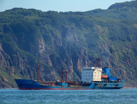 Petropavlovsk-Kamchatsky, Russia - August 15, 2016: Cargo tanker Ust-Karsk near the coast of Kamchatka.のeditorial素材